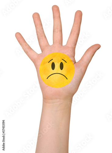 Photo: sad face icon painting on hand sad face icon painting on hand