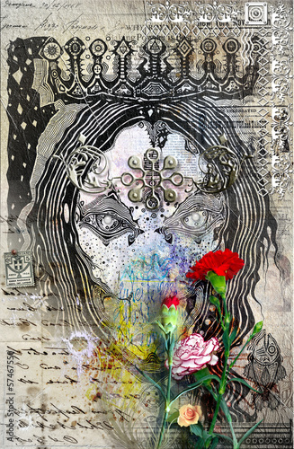 Illustration: Queen of fairytales in old paper Queen of fairytales in old paper