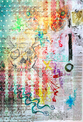 Illustration: Background with graffiti and skull Background with graffiti and skull