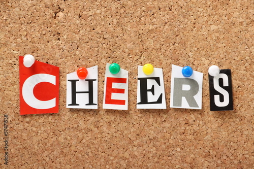 Photo: The word Cheers on a cork notice board The word Cheers on a cork notice board