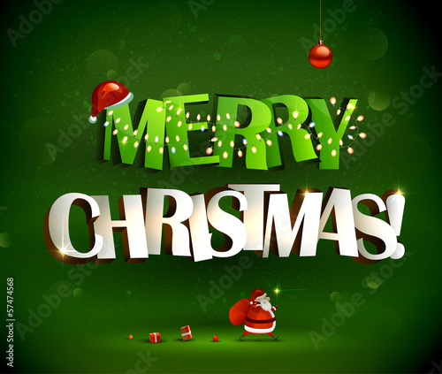 Vector: Merry Christmas inscription and Santa Claus with gifts Merry Christmas inscription and Santa Claus with gifts