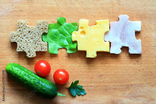Photo: Food puzzle ingredients diet creative abstract concept Food puzzle ingredients diet creative abstract concept
