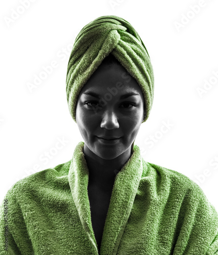 Photo: woman wrapped in towel portrait silhouette woman wrapped in towel portrait silhouette