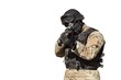 Special Forces soldier, with assault rifle, isolated on white Special Forces soldier, with assault rifle, isolated on white