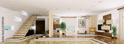Illustration: Interior of apartment panorama 3d render Interior of apartment panorama 3d render