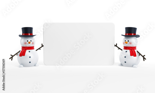 Illustration: happy snowmans and blank poster happy snowmans and blank poster