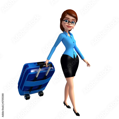 Illustration: Young girl with traveling bag Young girl with traveling bag