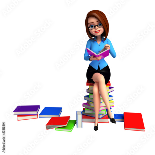 Illustration: Young girl sitting on the pile of books Young girl sitting on the pile of books
