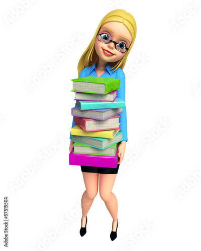 Illustration: Young girl carrying pile of books Young girl carrying pile of books