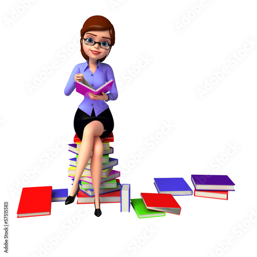 Illustration: Young girl sitting on the pile of books Young girl sitting on the pile of books