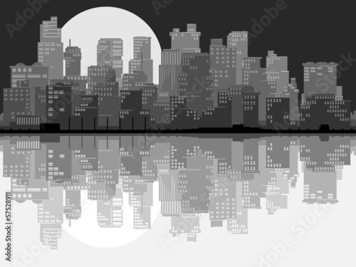 Vector: Abstract illustration of big city at night. Abstract illustration of big city at night.