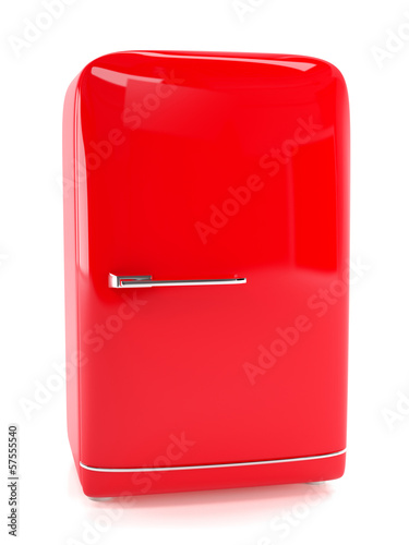 Illustration: Retro red refrigerator isolated on white. Classic fridge Retro red refrigerator isolated on white. Classic fridge
