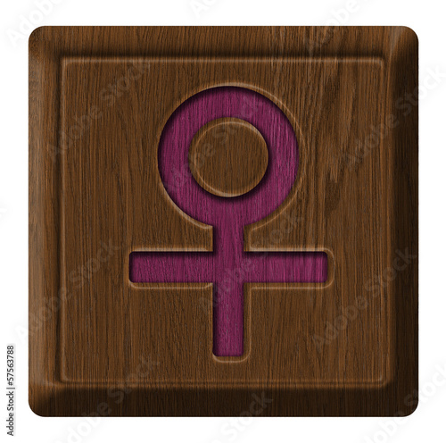 Illustration: Female sign sex, wooden label Female sign sex, wooden label