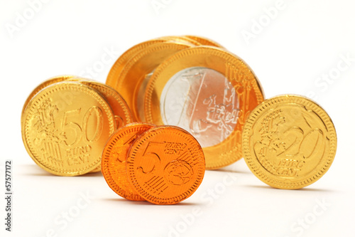 Photo: Euro chocolate wrapped in metal foil Euro chocolate wrapped in metal foil
