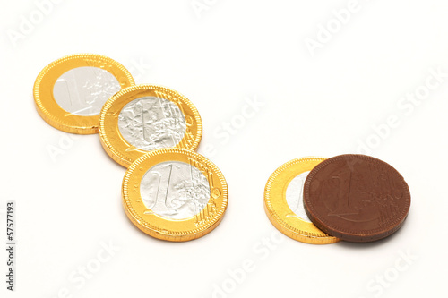 Photo: Euro chocolate wrapped in metal foil Euro chocolate wrapped in metal foil