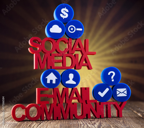 Photo: Social media communication,Internet concept, media icons set Social media communication,Internet concept, media icons set