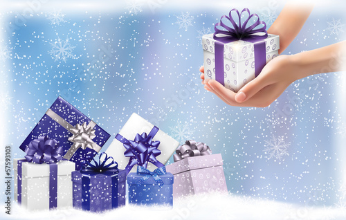 Vector: Christmas background with gift boxes. Concept of giving presents Christmas background with gift boxes. Concept of giving presents