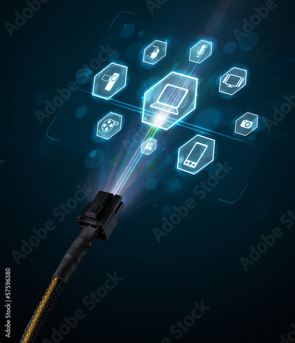 Photo: Electric cable with multimedia icons Electric cable with multimedia icons