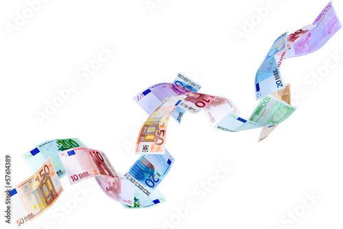 Photo: Falling Euro banknotes isolated on white Falling Euro banknotes isolated on white