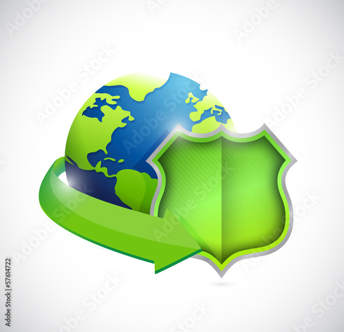 Illustration: globe and green shield illustration design globe and green shield illustration design