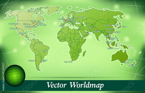 Vector: Inselkarte von Welt Abstrakter Hintergrund in Grün Inselkarte von Welt Abstrakter Hintergrund in Grün