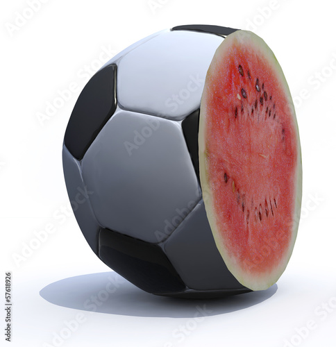 Illustration: a soccer ball cut inside a watermelon a soccer ball cut inside a watermelon