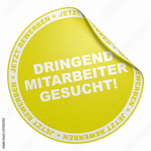 Illustration: 3D Aufkleber Gelb - Dringend Mitarbeiter gesucht! 3D Aufkleber Gelb - Dringend Mitarbeiter gesucht!