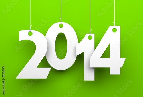 Illustration: White tags with 2014 on blue background White tags with 2014 on blue background