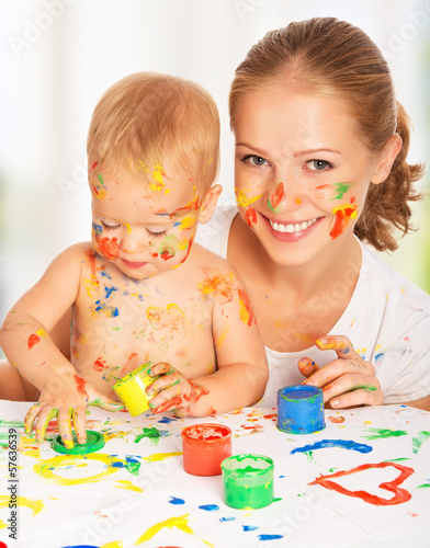 Photo: mother and baby paint colors hands dirty mother and baby paint colors hands dirty