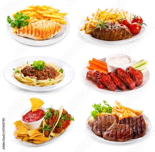 Photo: plates of various meat and chicken plates of various meat and chicken