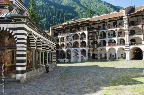 stacked porches of the Rila Monastery, Bulgaria 