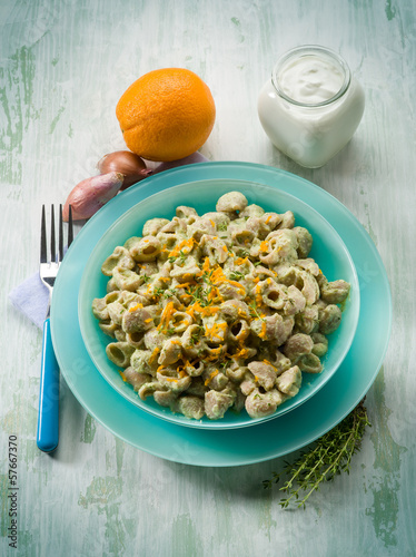 Photo: pasta with artichoke cream and orange peel pasta with artichoke cream and orange peel