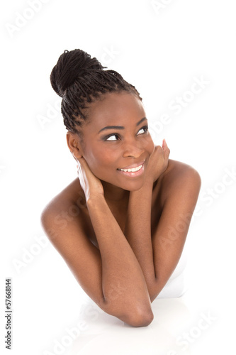 Photo: Portrait young African American smiling woman - black and white Portrait young African American smiling woman - black and white