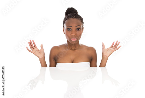 Photo: Portrait young African American woman - black and white - isolat Portrait young African American woman - black and white - isolat