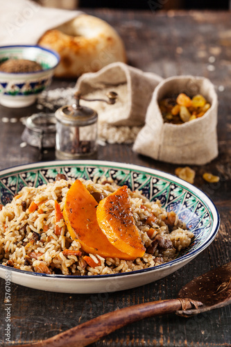 Photo: Uzbek national dish pilaf with pumpkin Uzbek national dish pilaf with pumpkin