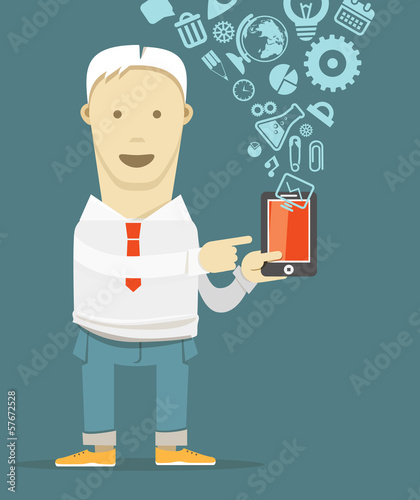 Vector: Young man with new modern mobile phone Young man with new modern mobile phone