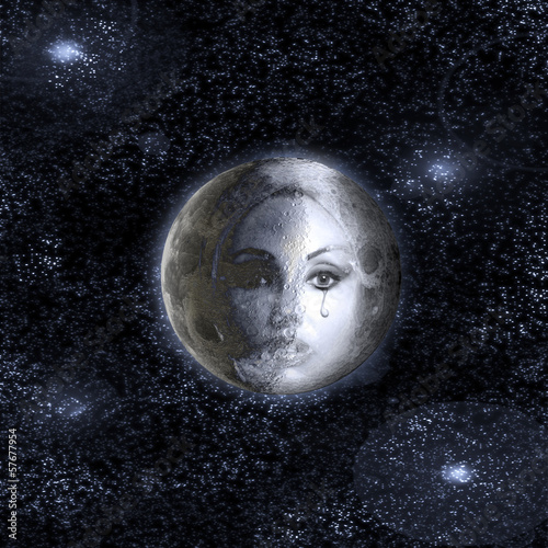 Photo: moon turns into a face of the beautiful woman in the night sky. moon turns into a face of the beautiful woman in the night sky.