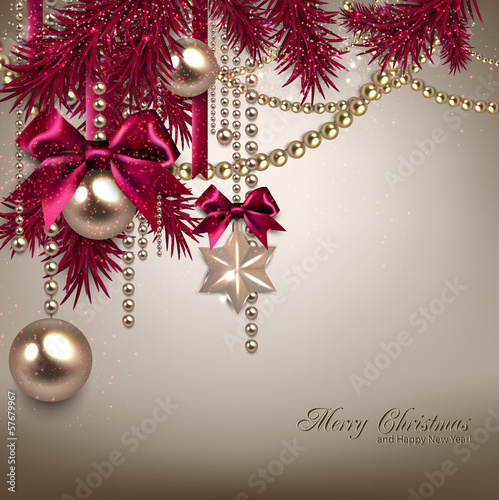 Vector: Elegant Christmas background with golden garland. Vector illustr Elegant Christmas background with golden garland. Vector illustr