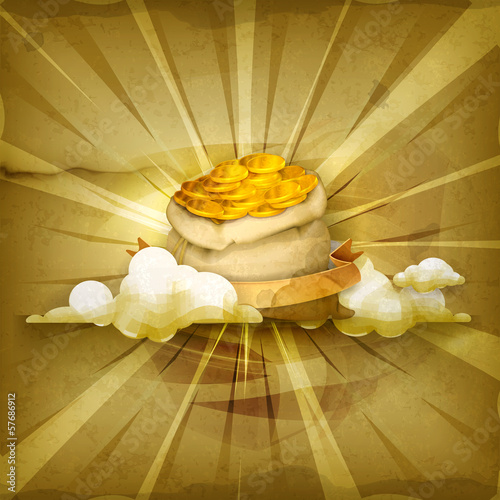 Vector: Bag of money, old style background Bag of money, old style background
