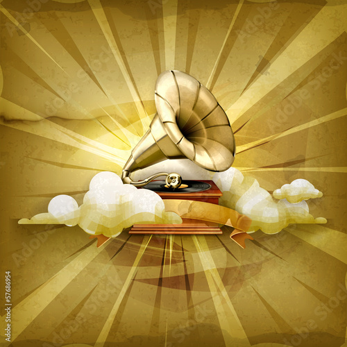 Vector: Gramophone, old style background Gramophone, old style background