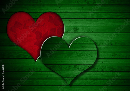 Illustration: Heart Shape cut on Green Wooden Wall Heart Shape cut on Green Wooden Wall