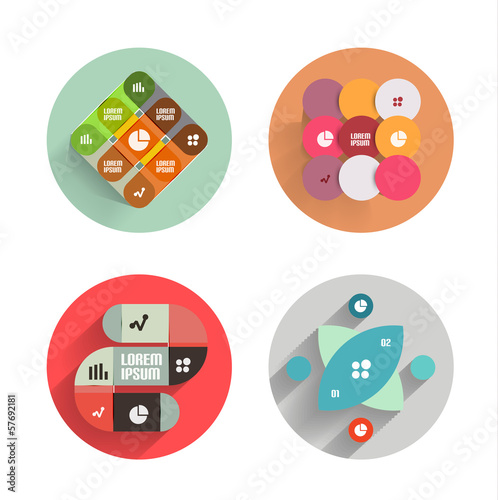 Vector: Infographic inside colorful circles. Flat icon set Infographic inside colorful circles. Flat icon set