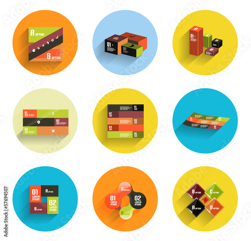 Vector: Infographic inside colorful circles. Flat icon set Infographic inside colorful circles. Flat icon set