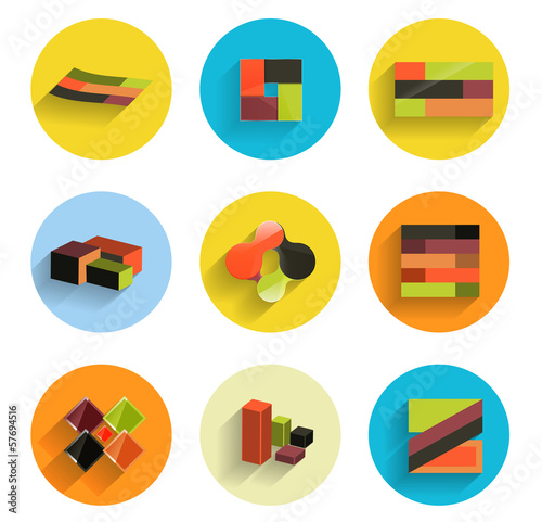 Vector: Infographic inside colorful circles. Flat icon set Infographic inside colorful circles. Flat icon set