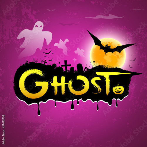 Vector: Halloween Ghost message on purple background, vector Halloween Ghost message on purple background, vector