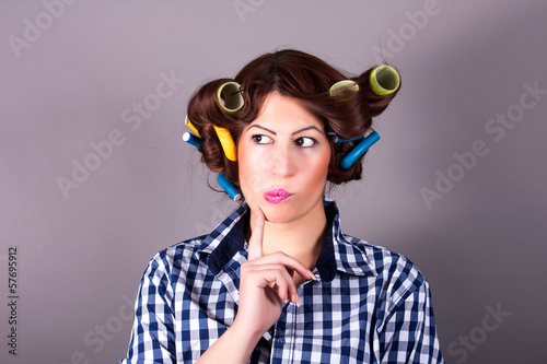 Photo: portrait of girl with curlers portrait of girl with curlers