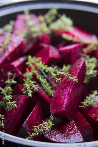Photo: Food: Raw Beetroot and Thyme in a Tagine, ready to be stewed Food: Raw Beetroot and Thyme in a Tagine, ready to be stewed