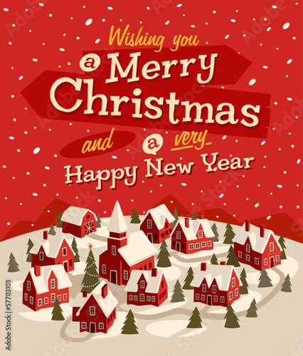 Vector: Snow covered little village. Merry Christmas illustration. Snow covered little village. Merry Christmas illustration.