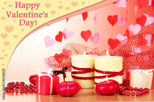 Photo: Beautiful candles with romantic decor Beautiful candles with romantic decor