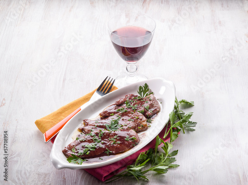 Photo: escalope cooked on red wine escalope cooked on red wine